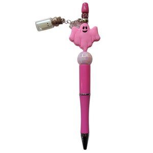 Pink "cute ghost" beaded pen with replacement ink